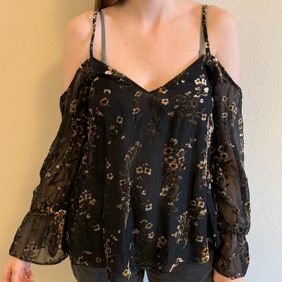 Love Sam INTERMIX burnout cold shoulder top blouse - Picture 6 of 8